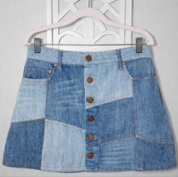 Alice + Olivia Dresses & Skirts - Alice + Olivia Good High Rise Patchwork Denim Happy Go Lucky Button Front Mini